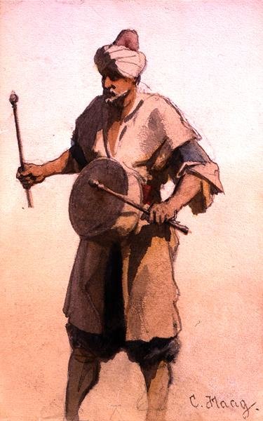 Bębenek w procesji weselnej, Kair (akwarela na papierze) autorstwa Carl Haag