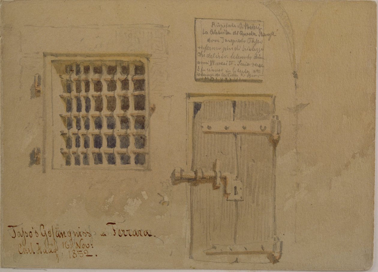 Więzienie Jasso w Ferrarze, 1852 (wypranie ołówka i toalety na papierze) autorstwa Carl Haag