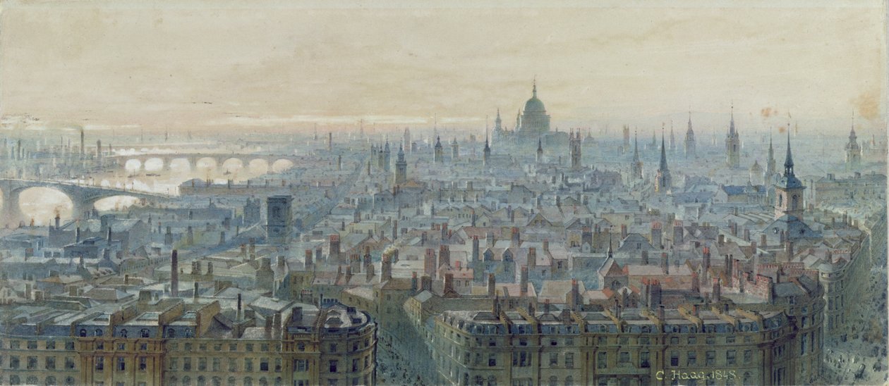 Panorama Londynu ze szczytu Monumentu, patrząc na zachód, 1848 autorstwa Carl Haag