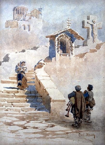 „Pifferari w Tivoli” (akwarela na papierze) autorstwa Carl Haag