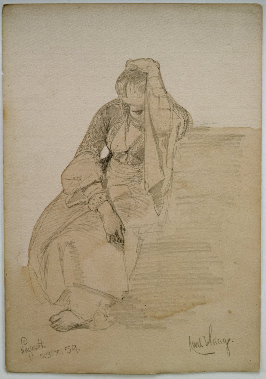 Gabinet siedzącej damy, Nazaret, 1859 (ołówek i toaleta umyte na papierze) autorstwa Carl Haag