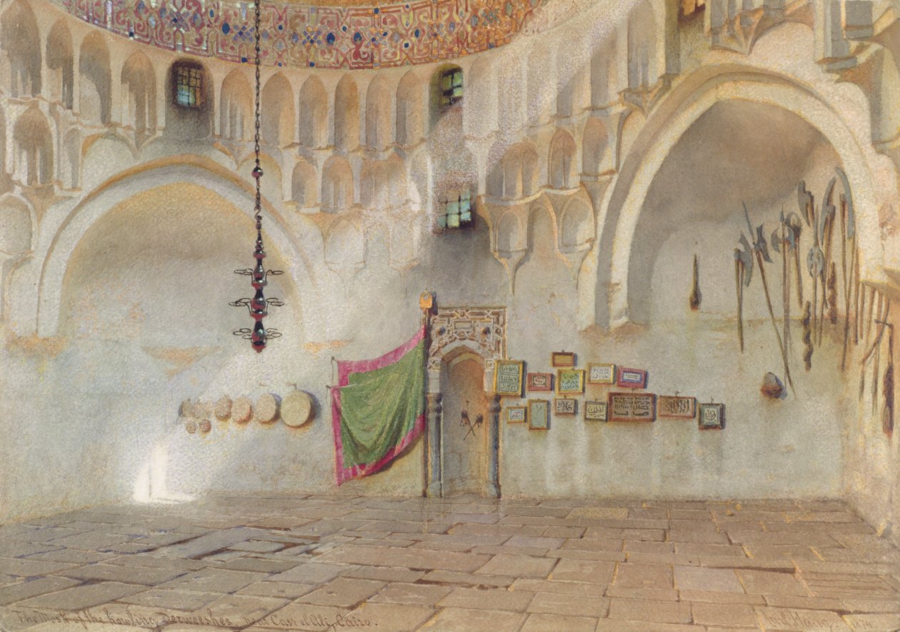 Mosk Wyjących Derweeszów, niedaleko Case el Ali, Kair, 1874 (wc na papierze) autorstwa Carl Haag