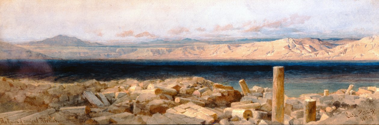 Ruiny starożytnej Tyberii, 1859 (wc i ołówek na papierze) autorstwa Carl Haag