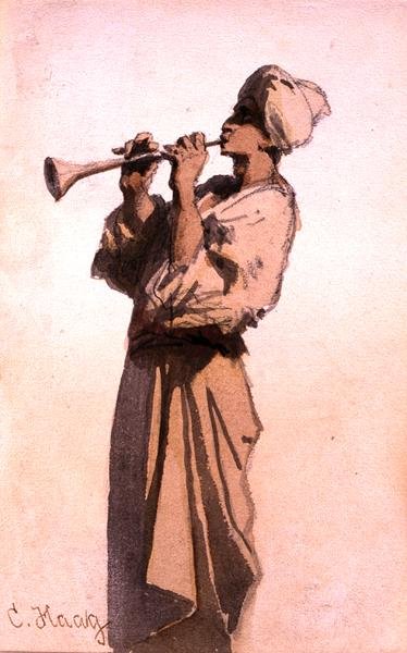 Zaklinacz Węży (akwarela na papierze) autorstwa Carl Haag