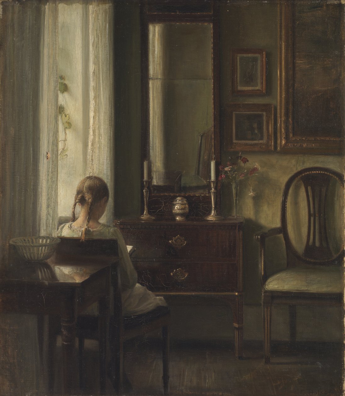 Wnętrze z czytającą dziewczyną autorstwa Carl Holsoe