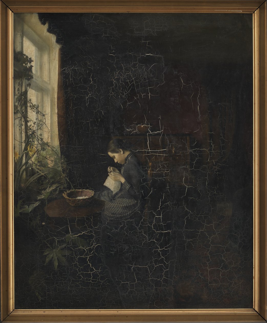 Wnętrze z dziewczyną do szycia autorstwa Carl Holsoe