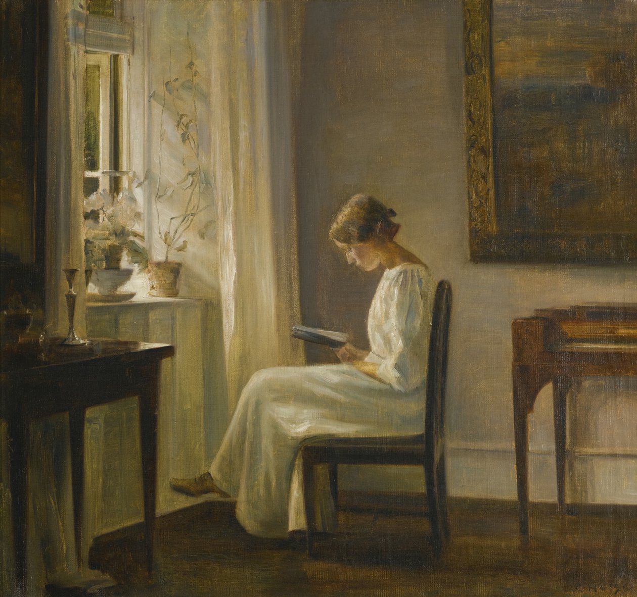 Wnętrze z czytającą kobietą autorstwa Carl Holsoe