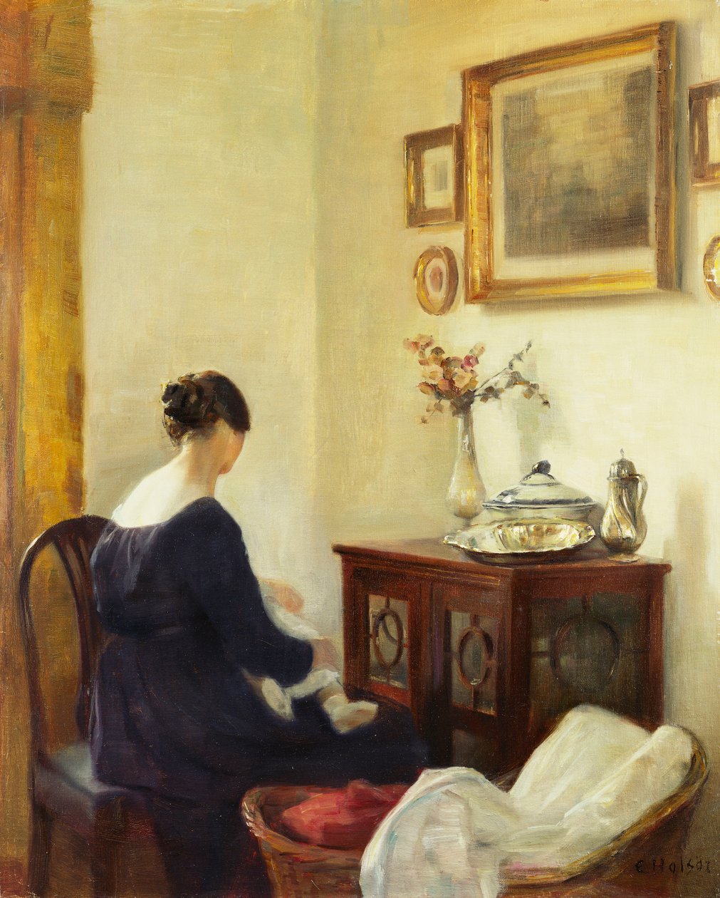 Matka i dziecko we wnętrzu (olej na płótnie) autorstwa Carl Holsoe