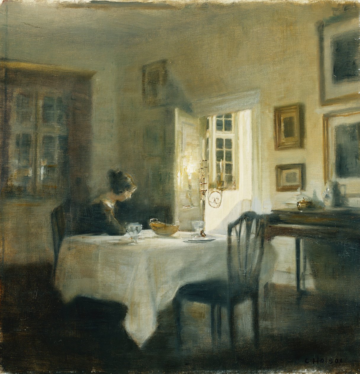 Kobieta przy stole w jadalni autorstwa Carl Holsoe