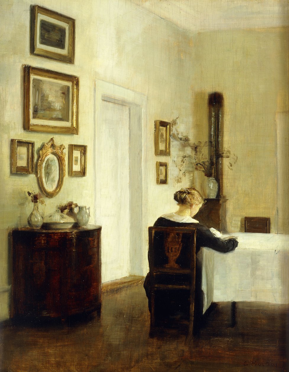 Kobieta przy stole we wnętrzu autorstwa Carl Holsoe