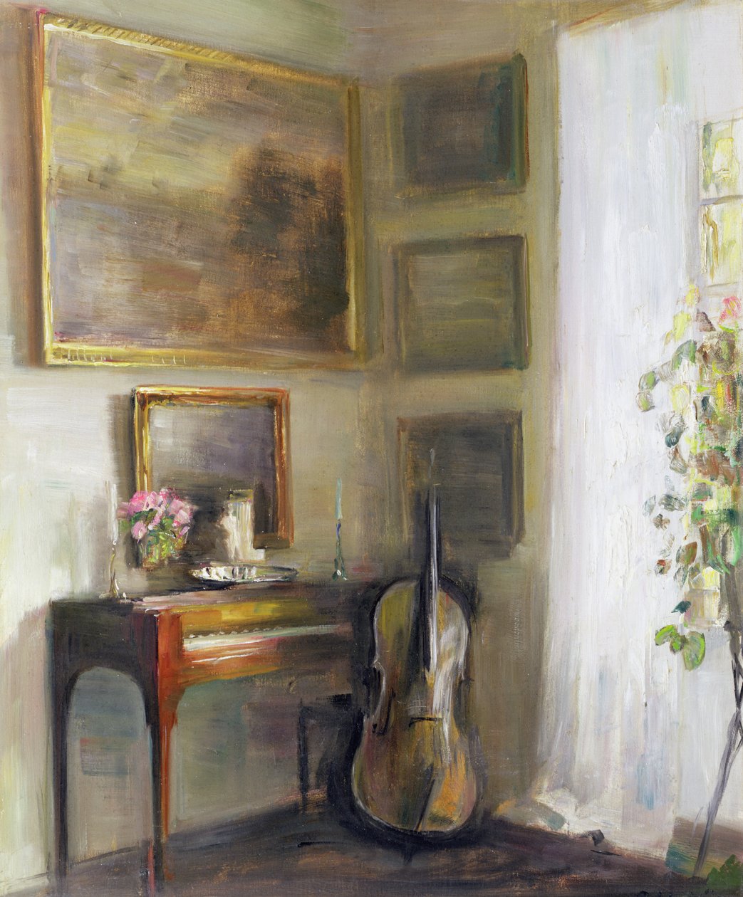 Wnętrze z wiolonczelą i spinetem autorstwa Carl Holsoe