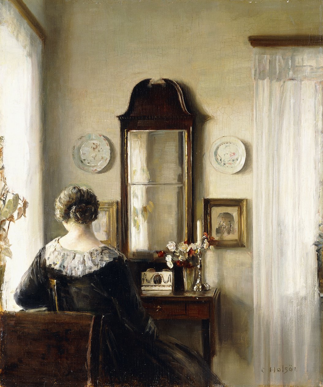 Wnętrze z siedzącą kobietą przy oknie autorstwa Carl Holsoe