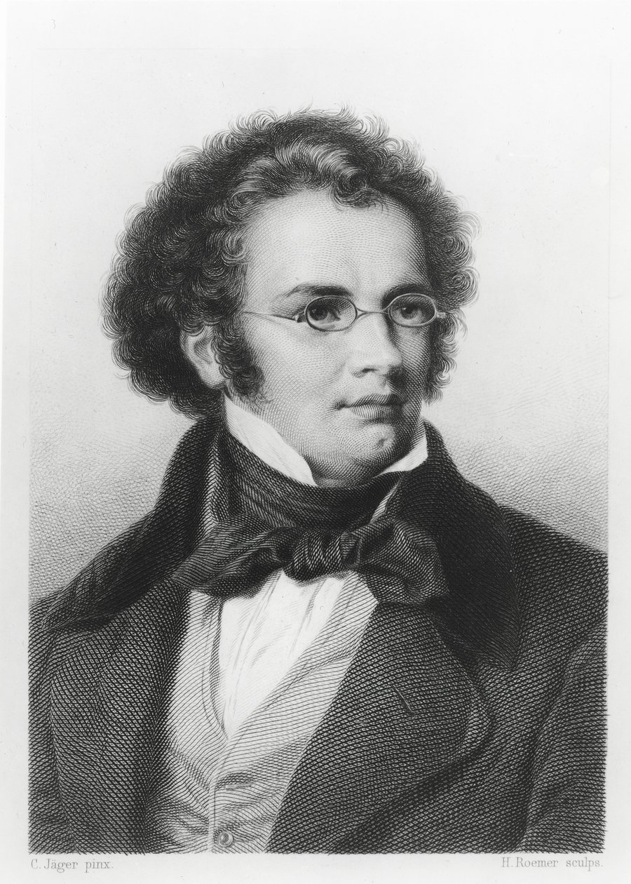 Portret Franza Schuberta (1797-1828) rytowany przez H. Roemer autorstwa Carl Jaeger