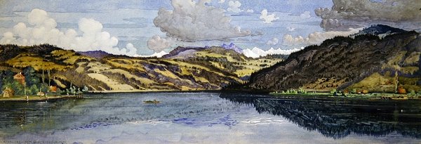 Santa Margherita i Morze Aegeri (akwarela na papierze) autorstwa Carl Johan Forsberg