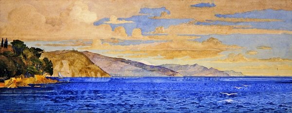 Santa Margherita i Morze Aegeri (akwarela na papierze) autorstwa Carl Johan Forsberg