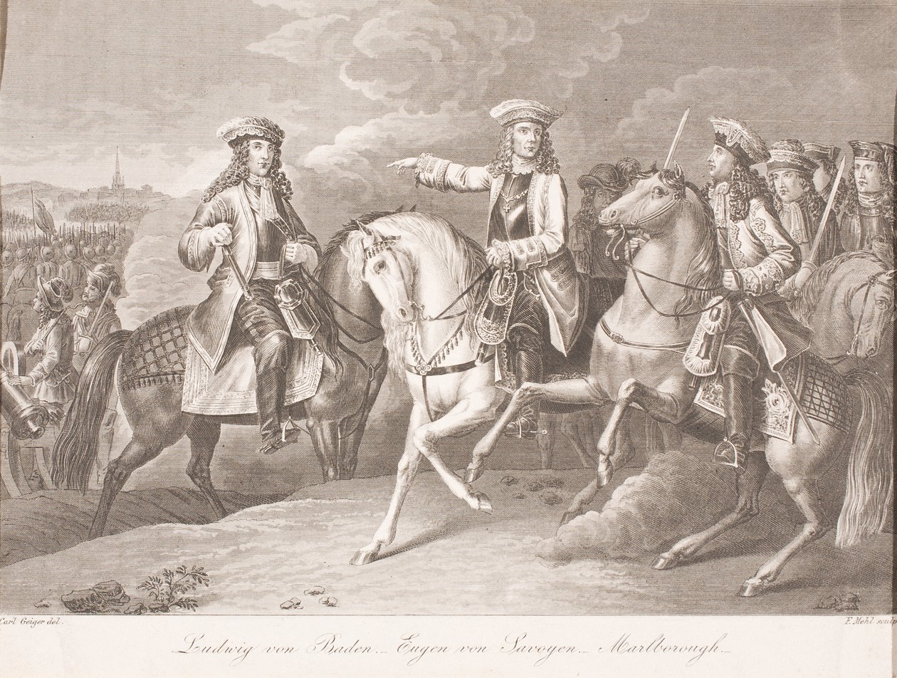 Margrabia Ludwig Wilhelm z Baden-Baden, książę Eugeniusz Sabaudii i John Churchill, książę Marlborough autorstwa Carl Joseph Geiger