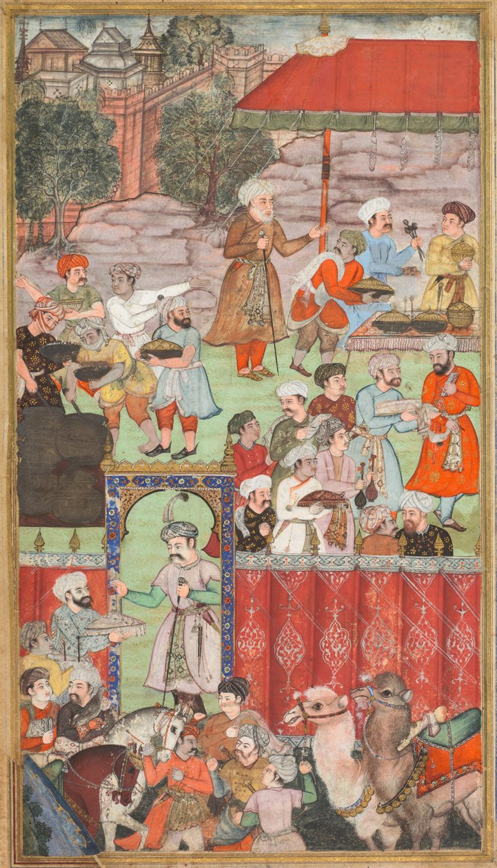 Uczta dla Babura wydana przez jego przyrodniego brata Jahangira Mirza w Ghazni w maju 1505, z Babur-nama (Pamiętniki Babura) autorstwa Carl Julius Rieden