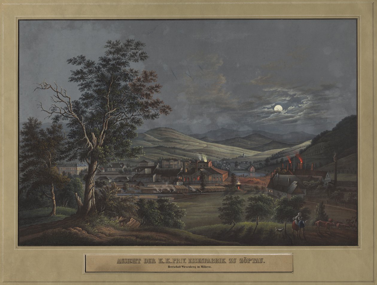 Widok Prywatnej Fabryki Żelaza K. K. w Zöptau, ok. 1900 r. 1850. autorstwa Carl Julius Rieden