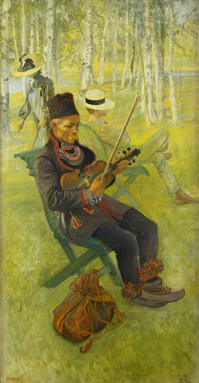 Laponia; Skrzypce Lapp Spelender, 1910 autorstwa Carl Larsson