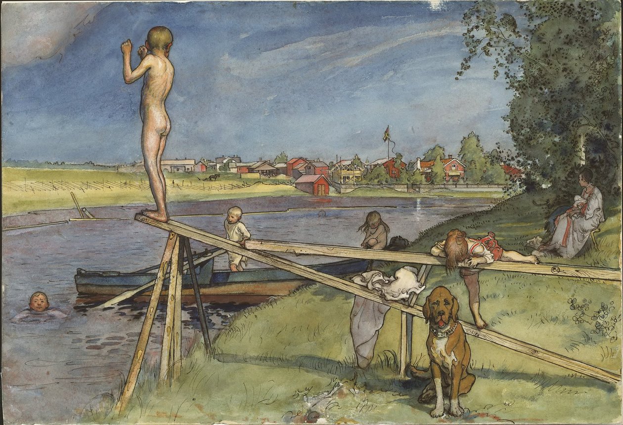 Przyjemne miejsce do kąpieli. Z cyklu „Dom” (26 akwareli) autorstwa Carl Larsson