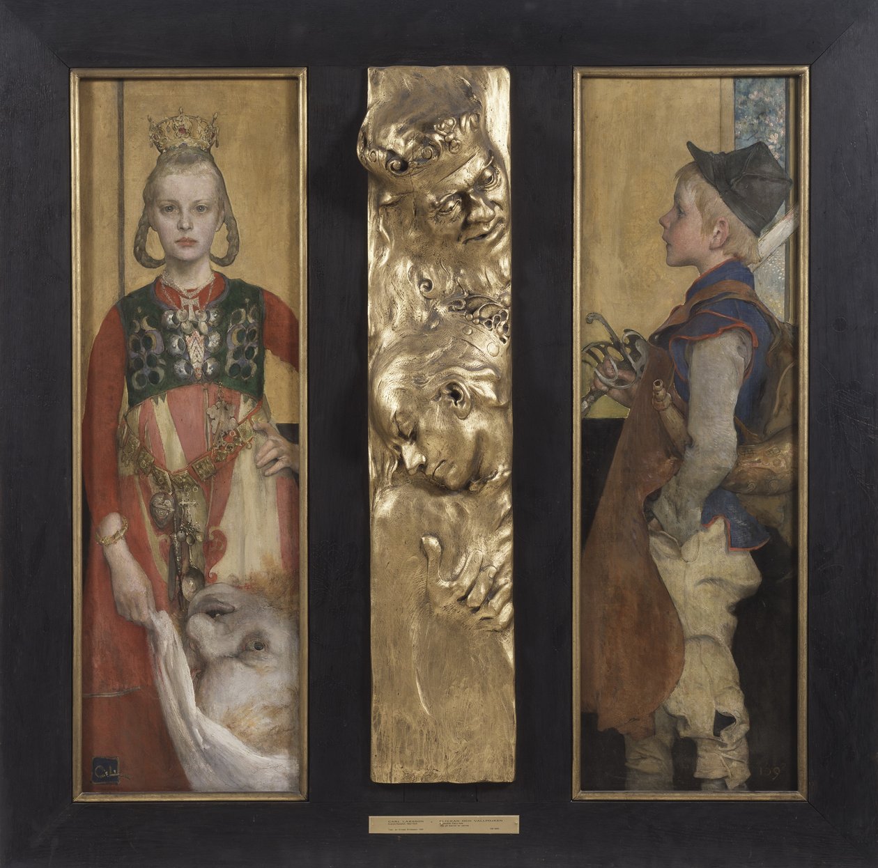 Bajka szwedzka, dyptyk z płaskorzeźbą płyciną i ramą, 1897 (olej na płótnie i złocony relief drewniany) autorstwa Carl Larsson