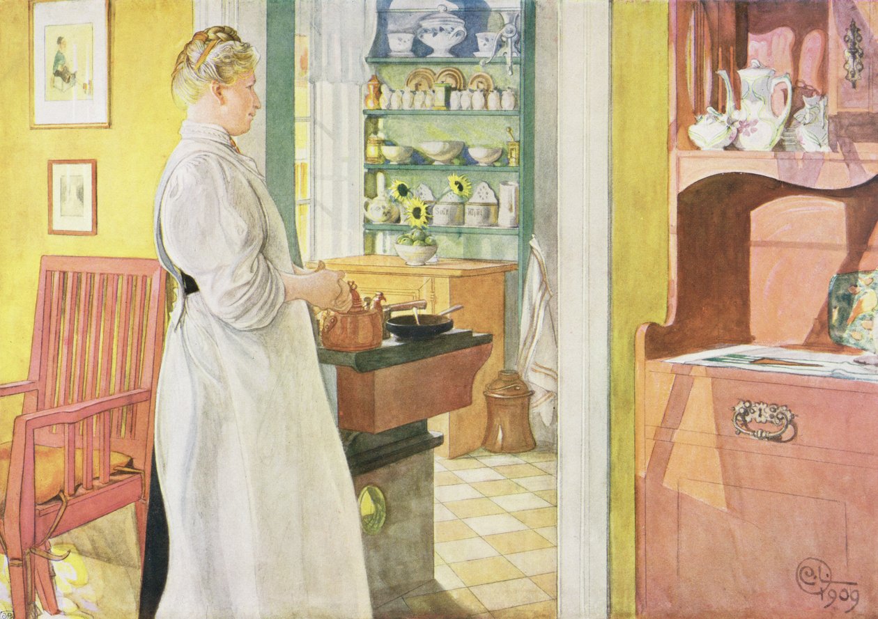 Anna Arnbom (Scena kuchenna), opublikowana w "Lasst Licht Hinin" (Niech więcej światła), 1909 autorstwa Carl Larsson