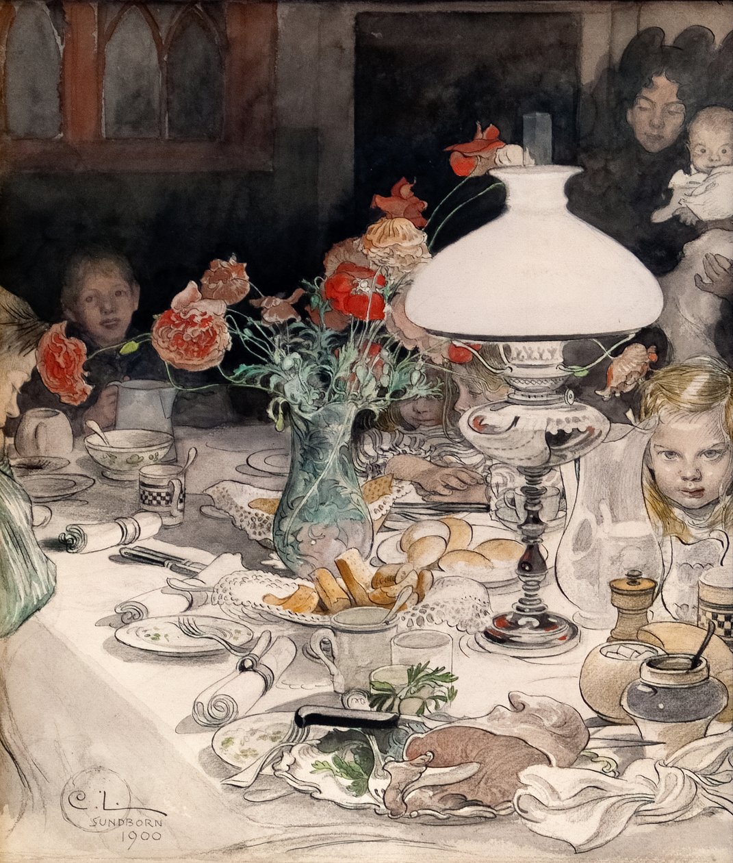 Wokół wieczornej lampy autorstwa Carl Larsson