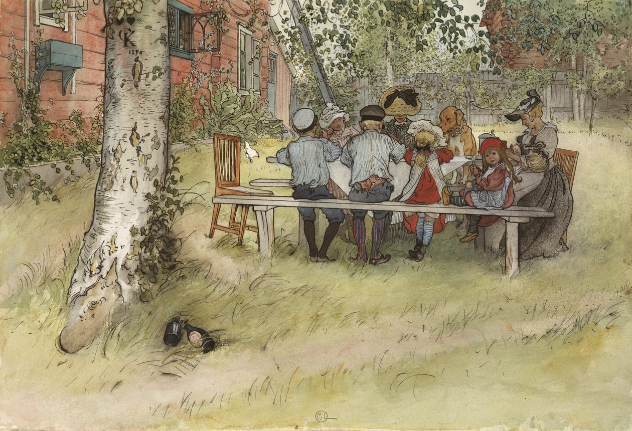 Śniadanie pod Wielką Brzozą, z cyklu Dom, ok.1895 (wc na papierze) autorstwa Carl Larsson