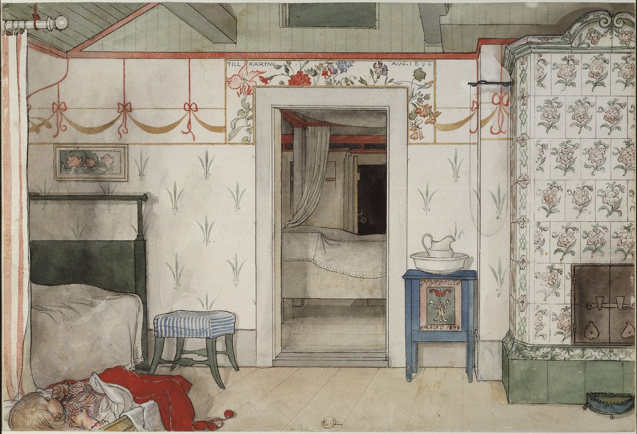 Britas Forty Winks, z serii A Home, ok. 1895 (wc na papierze) autorstwa Carl Larsson