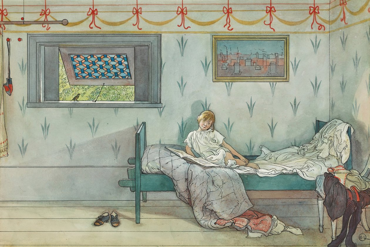 Kogut-O-Doodle-Do, Jest godzina siódma (akwarela i tusz na papierze) autorstwa Carl Larsson