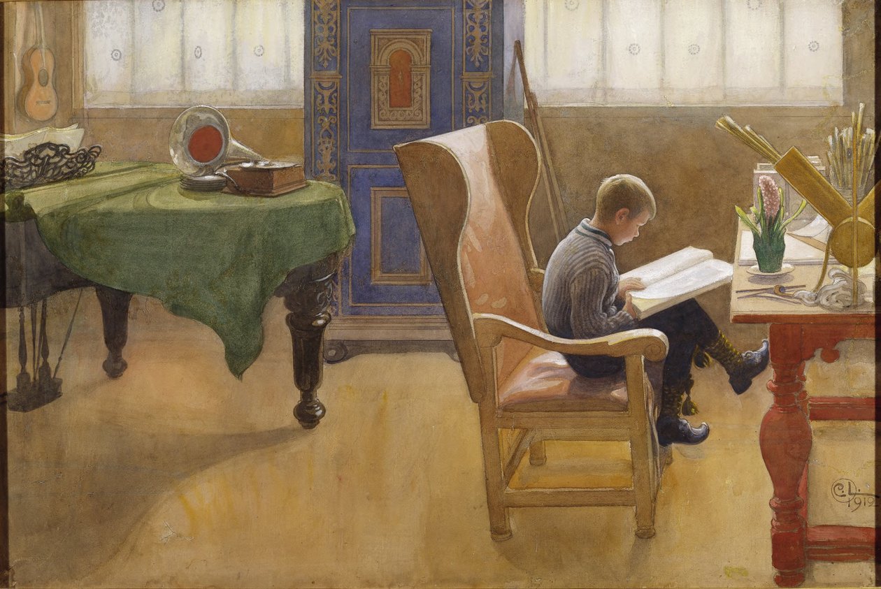 Esbjörn w Kąciku Nauki autorstwa Carl Larsson
