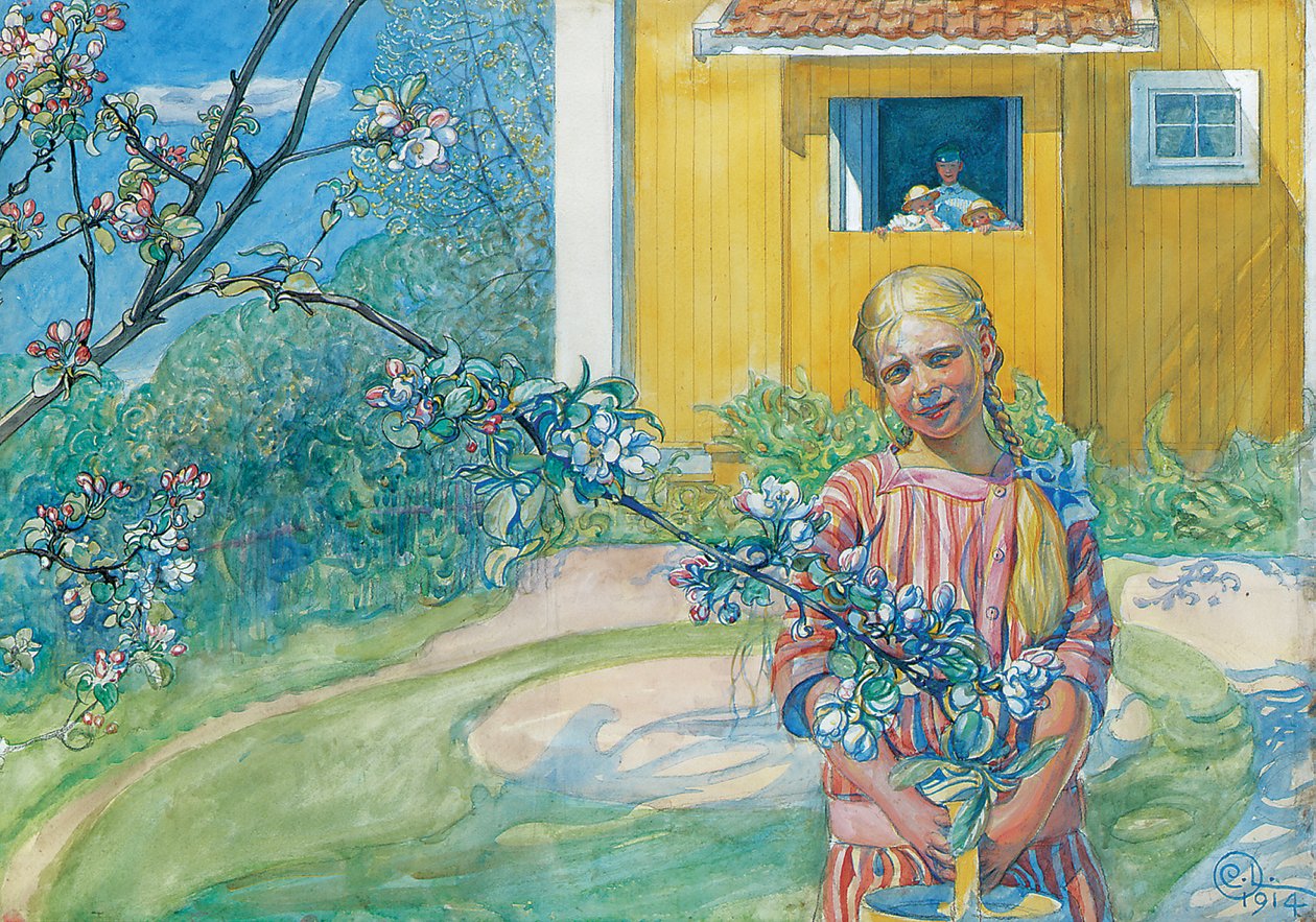 Dziewczyna z kwiatem jabłoni, 1914 autorstwa Carl Larsson