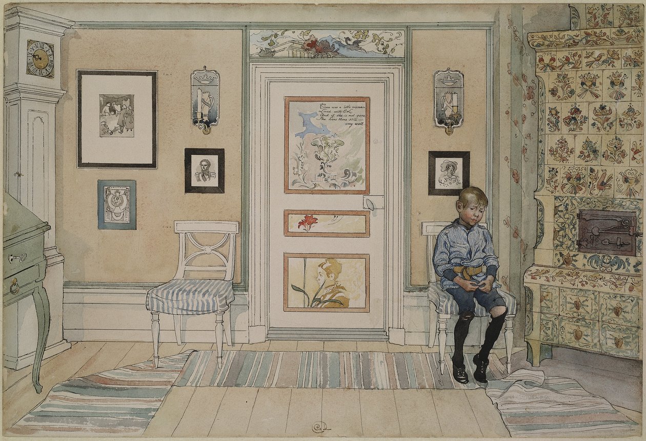 W rogu, z serii Dom, ok. 1895 (wc na papierze) autorstwa Carl Larsson