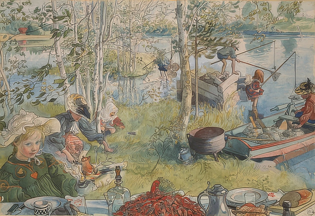 Crabbing. Około 1895 r. autorstwa Carl Larsson