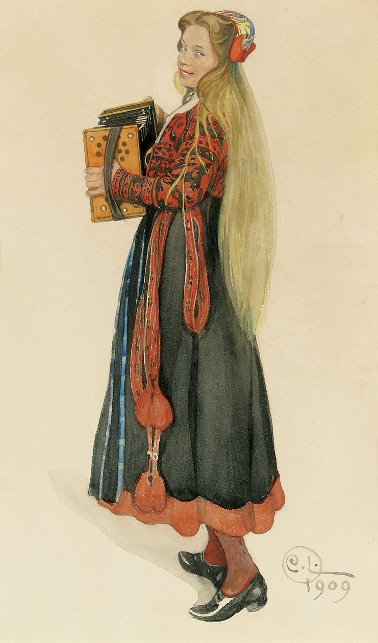 Lisbeth gra na akordeonie, 1909 autorstwa Carl Larsson
