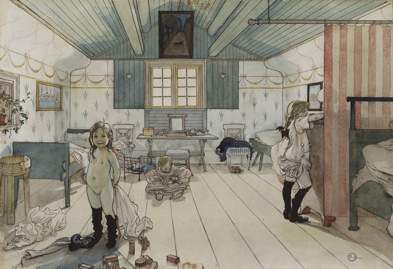 Mammas i pokój małych dziewczynek, z cyklu Dom, ok. 1895 (wc na papierze) autorstwa Carl Larsson