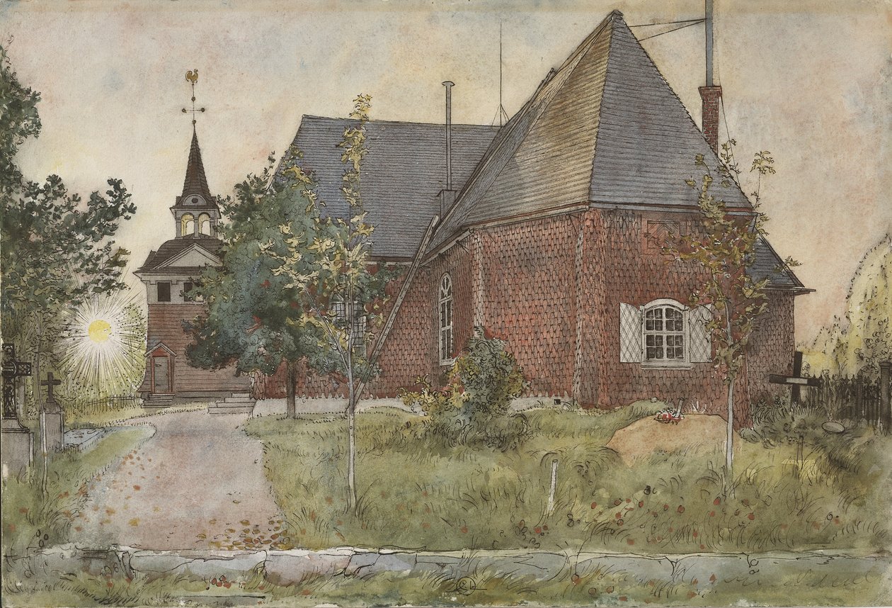Stary Kościół Zrodzonych w Sundborn, z cyklu Dom, ok.1895 (wc na papierze) autorstwa Carl Larsson