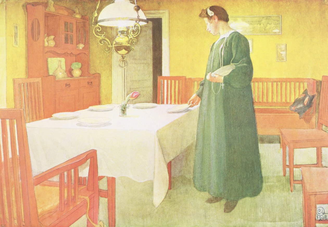 Szkoła Gospodarstwa Domowego, Scena Jadalnia, wyd. w „Last Licht Hinten” („Wpuśćmy więcej światła”), 1908 autorstwa Carl Larsson