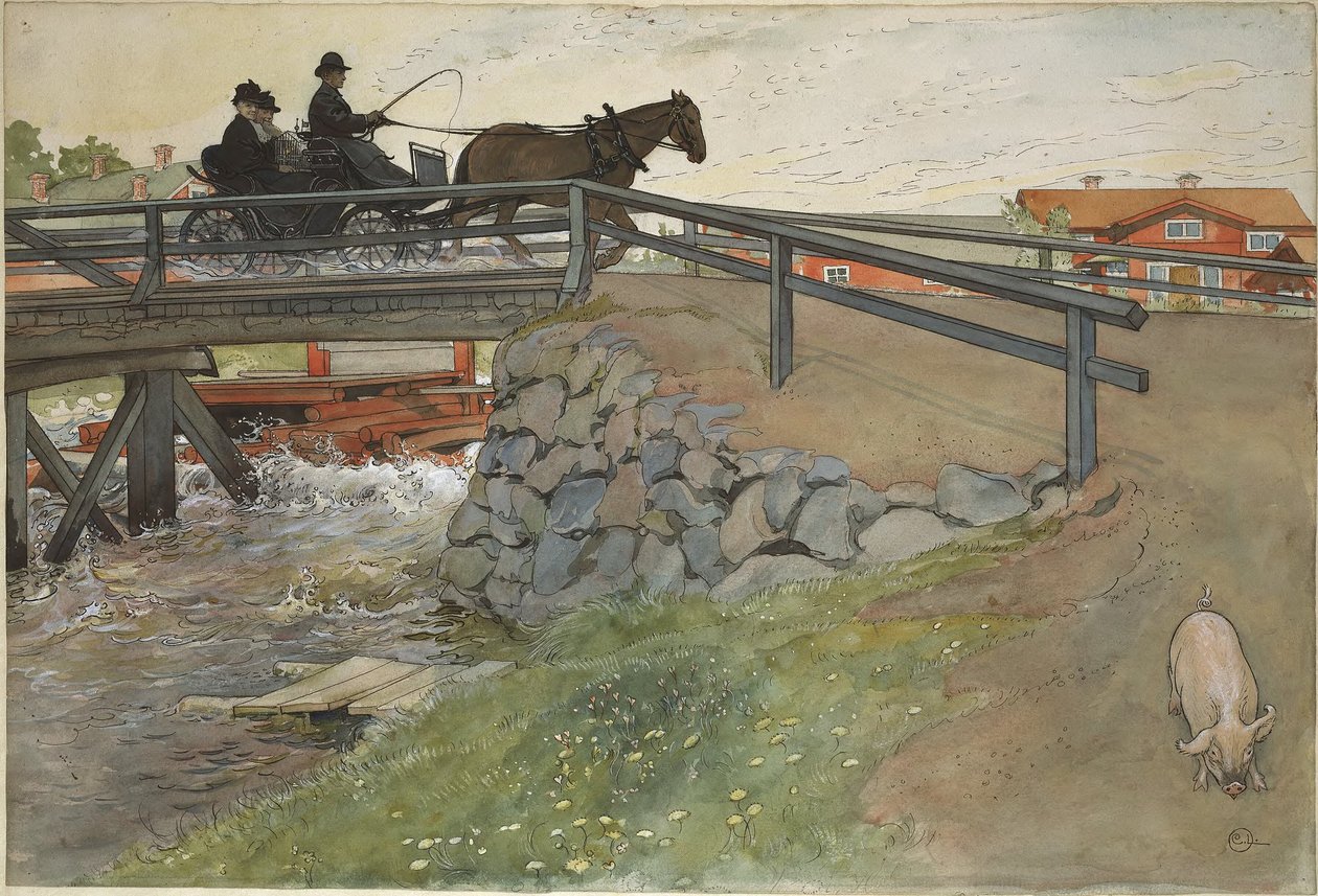 Most. Z cyklu Dom (26 akwarel) autorstwa Carl Larsson