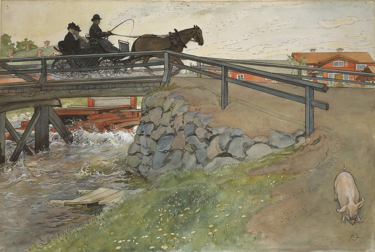 Most, z cyklu Dom, ok. 1895 (wc na papierze) autorstwa Carl Larsson