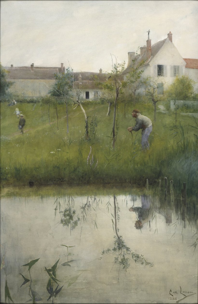 Stary człowiek i ogród szkółki autorstwa Carl Larsson
