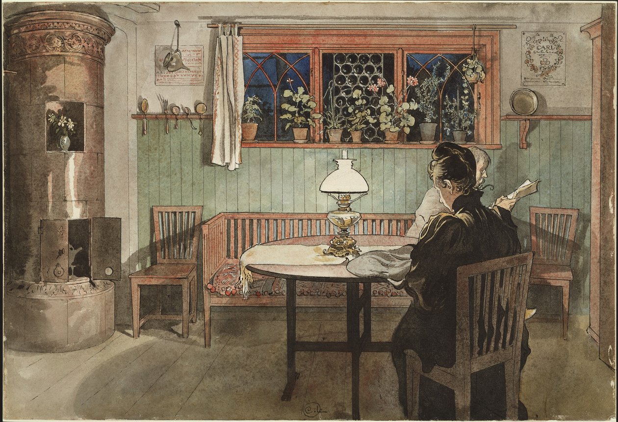 Kiedy dzieci poszły spać, z serii "Dom", ok. 1895 (akwarela na papierze) autorstwa Carl Larsson