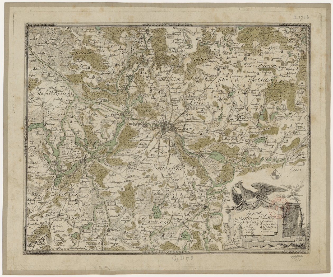 Region w pobliżu Berlina i Poczdamu (kol.) - Oesfeld 1778 autorstwa Carl Ludwig von Oesfeld
