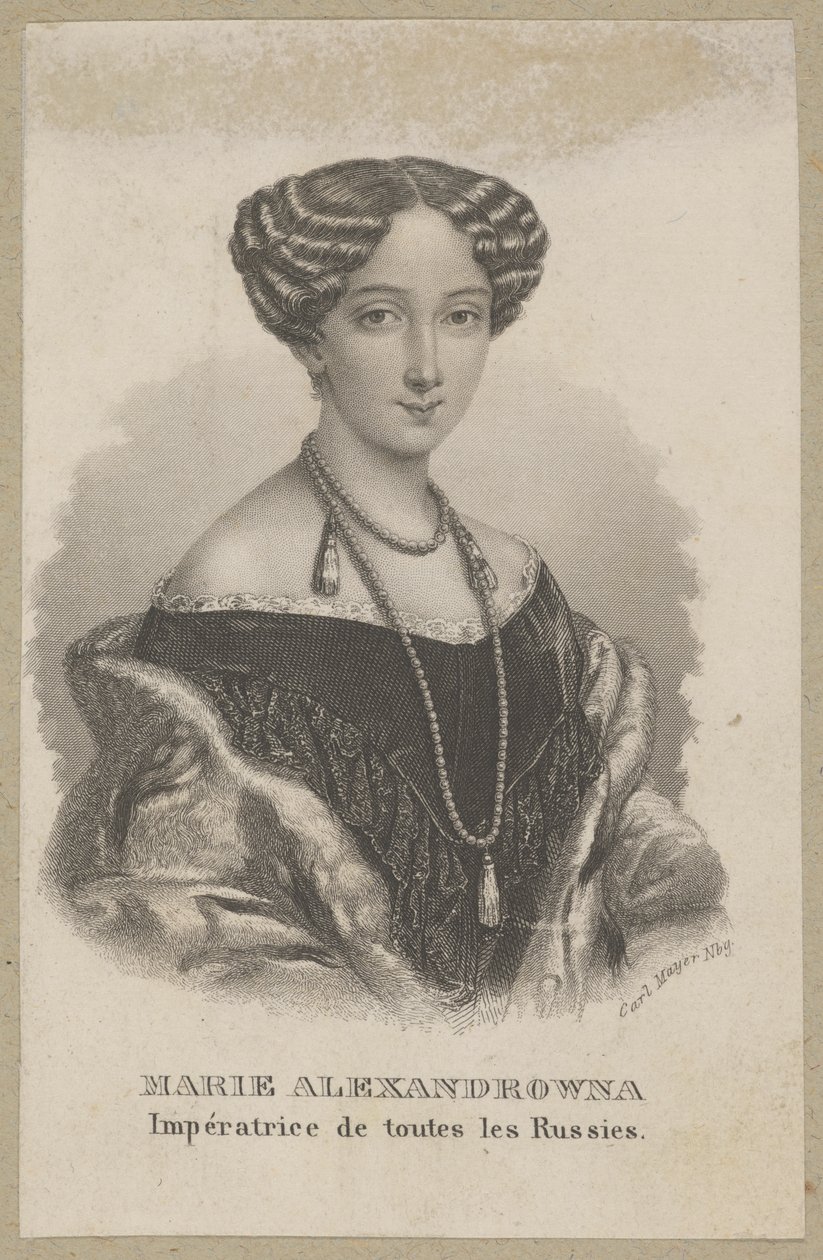 Maria Aleksandrowna (z domu Maksymiliana Wilhelmina Maria von Hessen-Darmstadt, 1824 Darmstadt - 1880 Petersburg) - najmłodsza córka Ludwika II Heskiego i Wilhelminy Badeńskiej, księżna Hesji, cesarzowa Rosji jako żona cara Aleksandra II autorstwa Carl Mayer