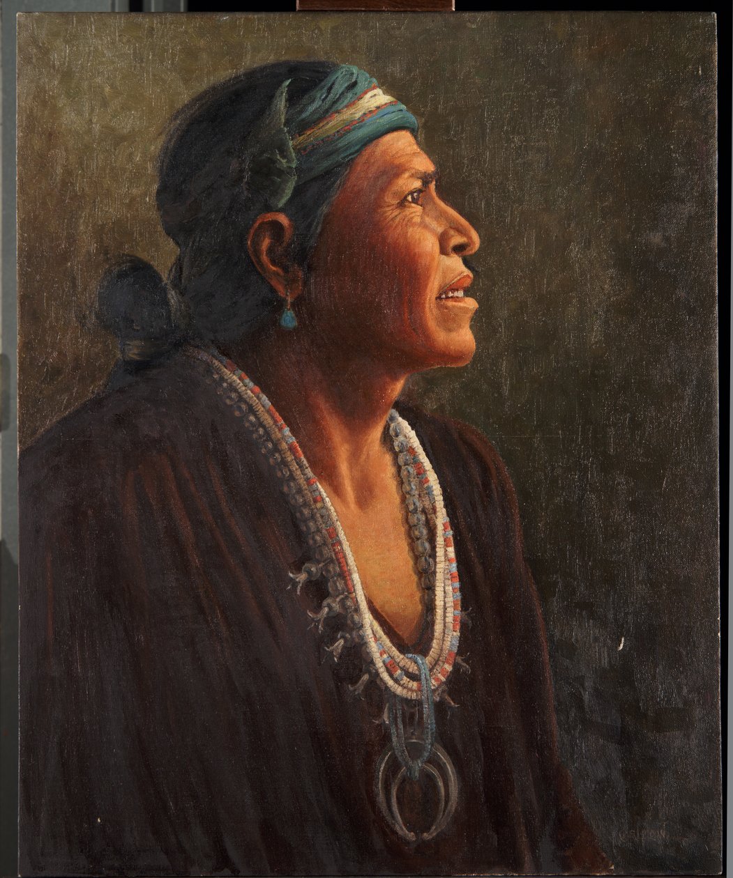 Ta-otza-begaj, zwany także Meguelito, Navajo Medicine Man (olej na płótnie zamontowany na panelu) autorstwa Carl Moon