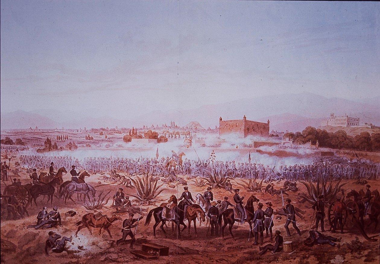 Wojna meksykańsko-amerykańska (1846-48), bitwa pod Molino del Rey, atak wojsk amerykańskich autorstwa Carl Nebel