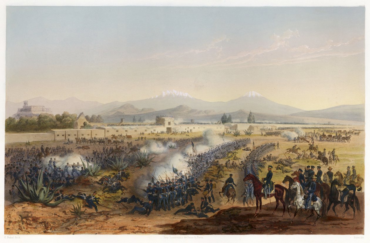Molino del Rey - atak na Molino, z Wojna między Stanami Zjednoczonymi a Meksykiem, wyd. 1851 (litografia kolorowa) autorstwa Carl Nebel