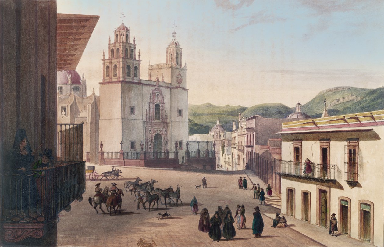 Plaza Mayor de Guanajuato (kolorowy grawerunek) autorstwa Carl Nebel