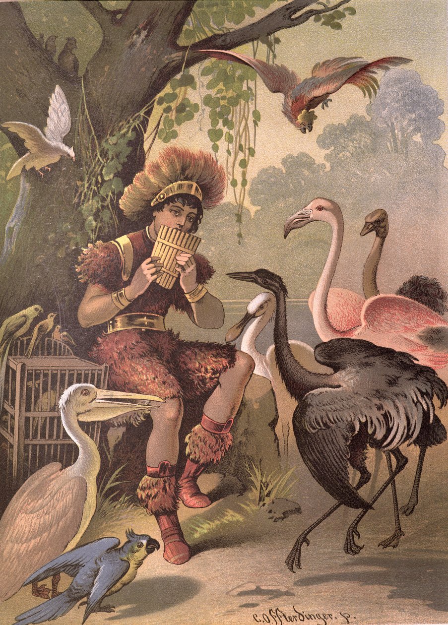 Ptasznik Papageno z „Czarodziejskiego fletu” Wolfganga Amadeusza Mozarta (1756-91) autorstwa Carl Offterdinger
