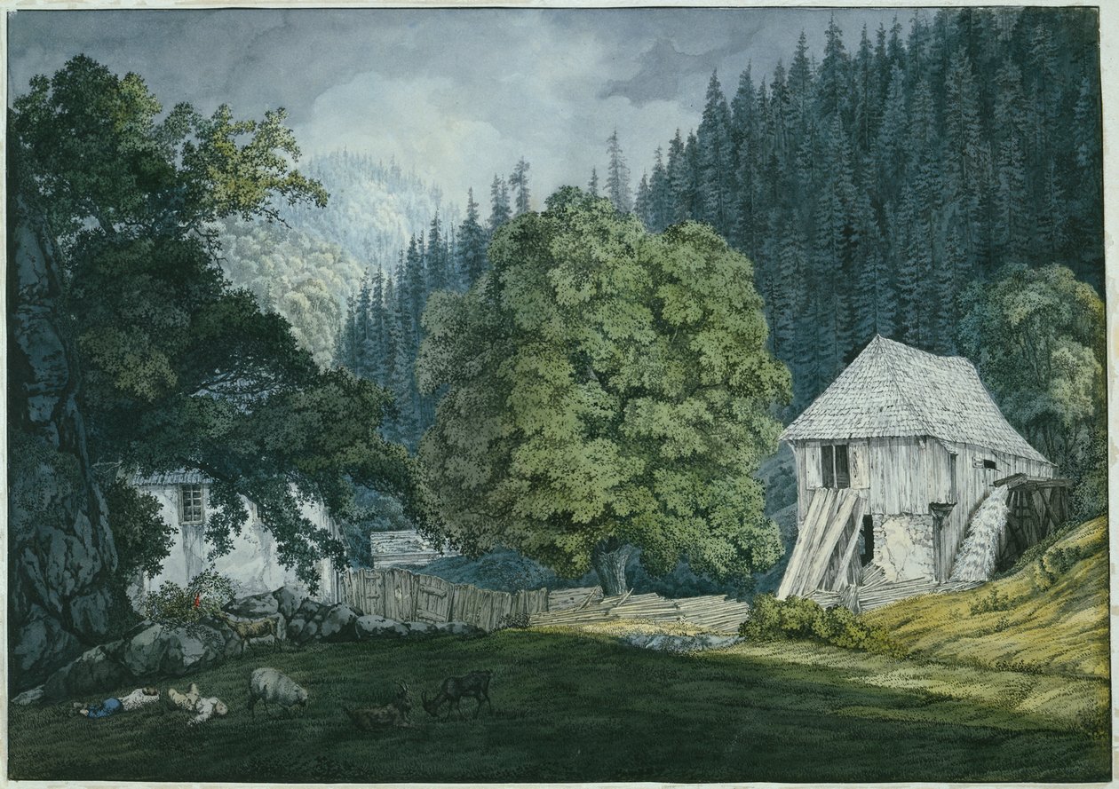Schneidemühle w Beuerner Thale (arkusz 8 ze szkicownika okolic Baden) autorstwa Carl Philipp Fohr